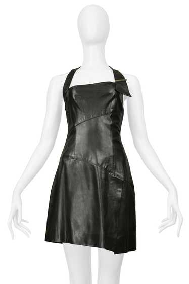 CLAUDE MONTANA BLACK LEATHER MINI DRESS 1999