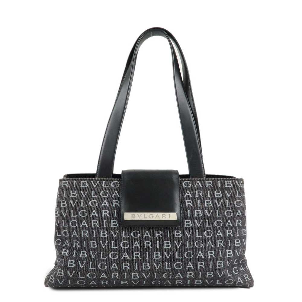 BVLGARI Logo Mania Canvas Leather Tote Bag Should… - image 1