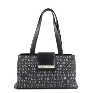 BVLGARI Logo Mania Canvas Leather Tote Bag Should… - image 1