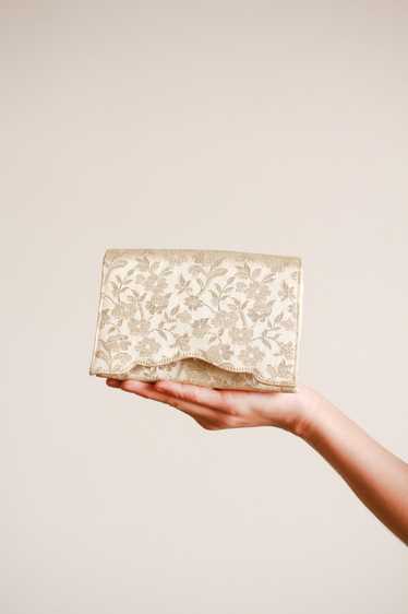 1960s Silver Floral Embroidered Clutch Bag