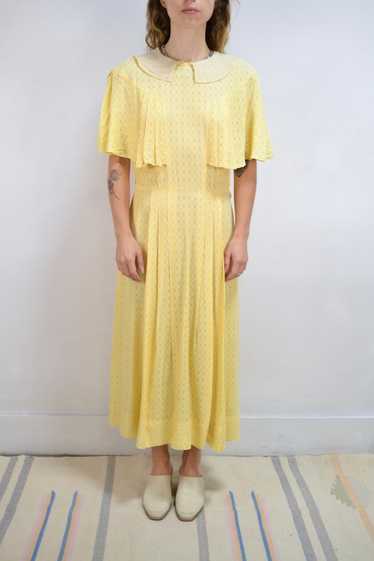 Butter Yellow Honeycomb Cape Sleeve Day Dress - image 1