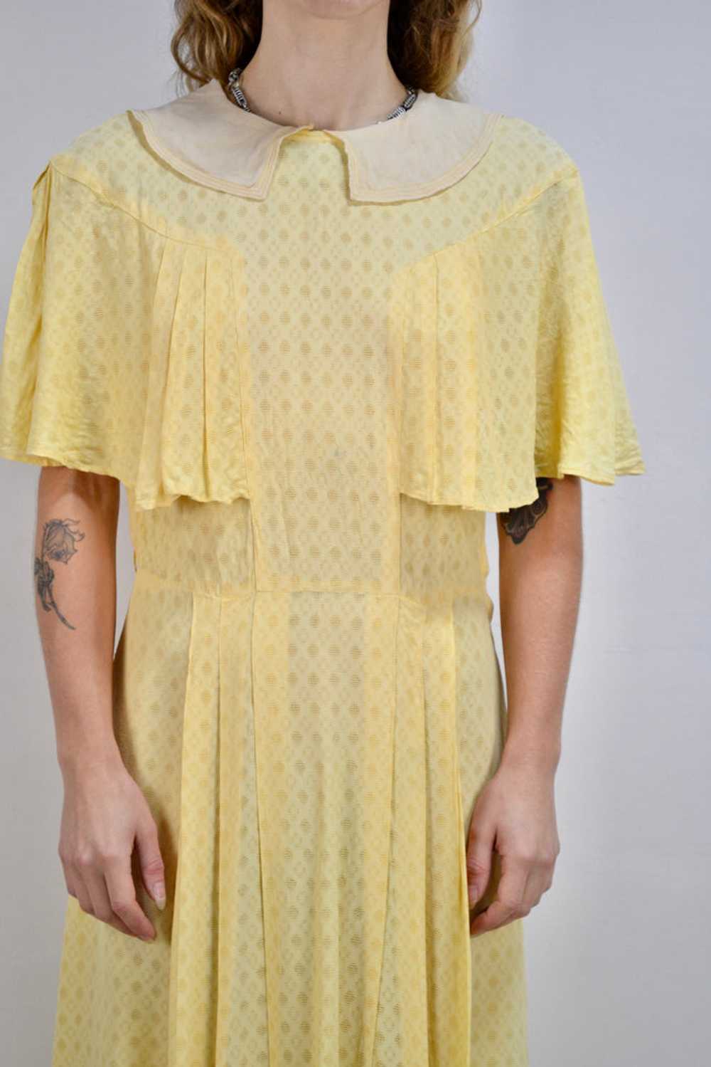 Butter Yellow Honeycomb Cape Sleeve Day Dress - image 2