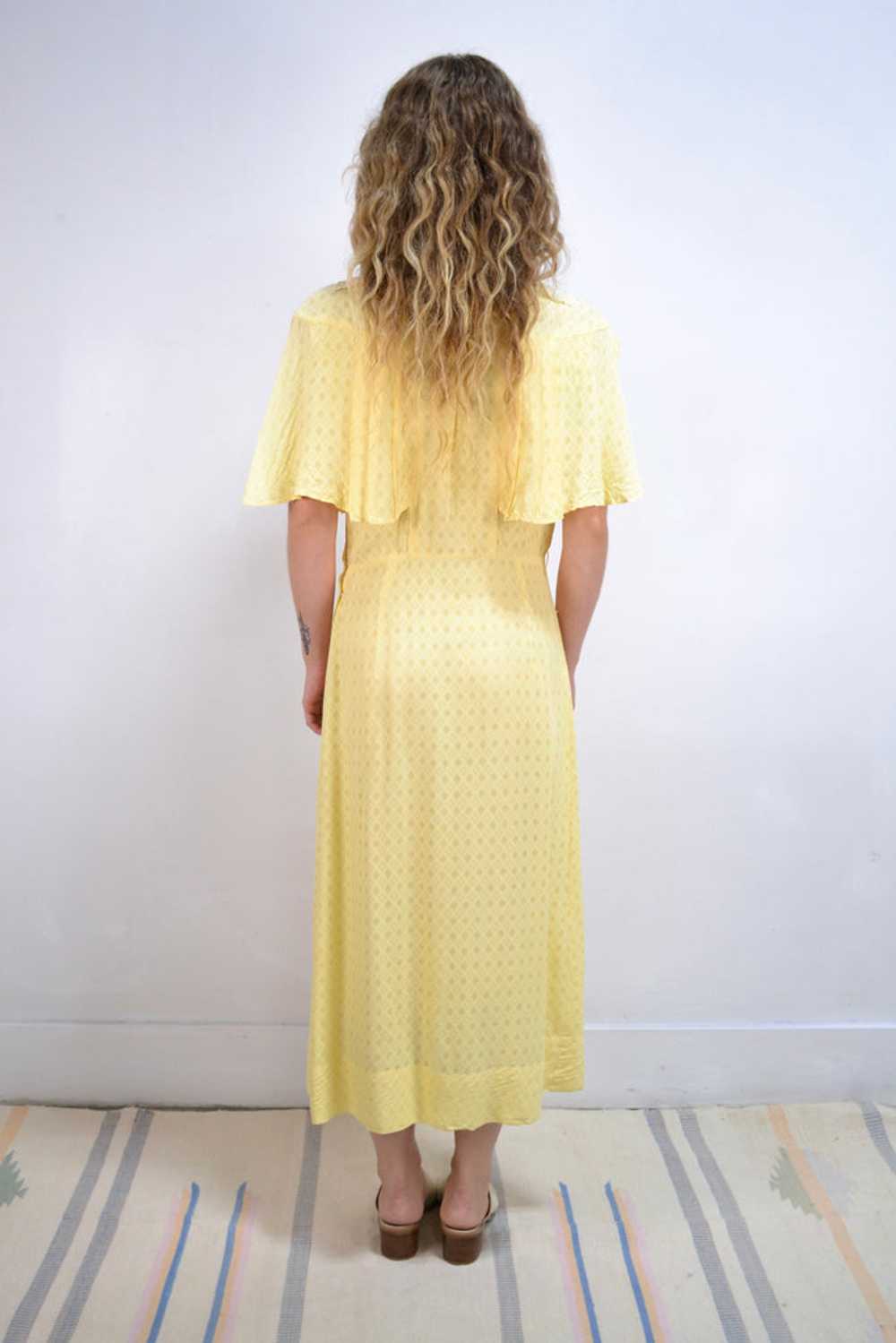 Butter Yellow Honeycomb Cape Sleeve Day Dress - image 3