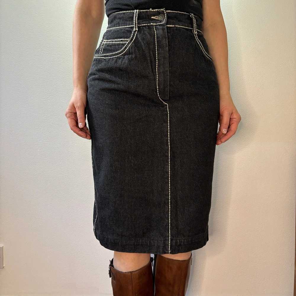 Les Copains Midi Denim Skirt - 26W UK 6 Black Cot… - image 1