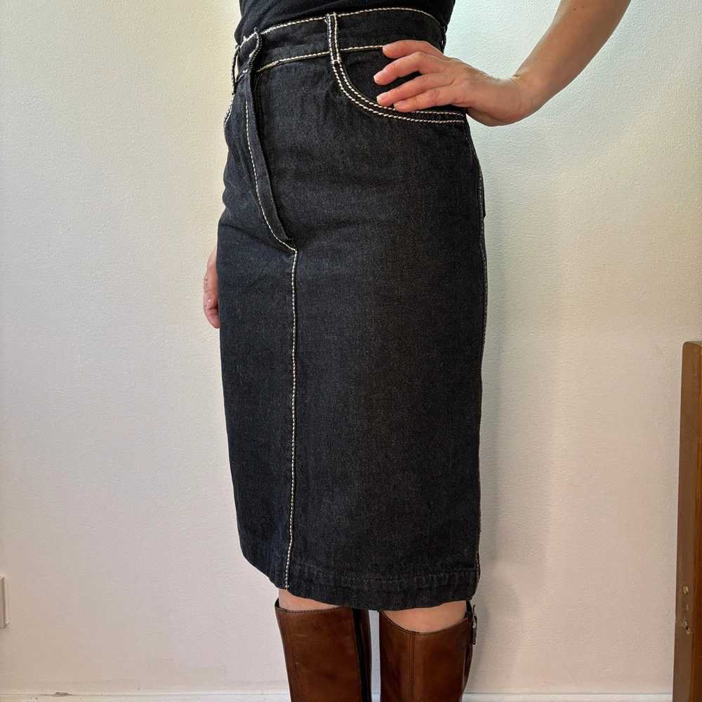 Les Copains Midi Denim Skirt - 26W UK 6 Black Cot… - image 2