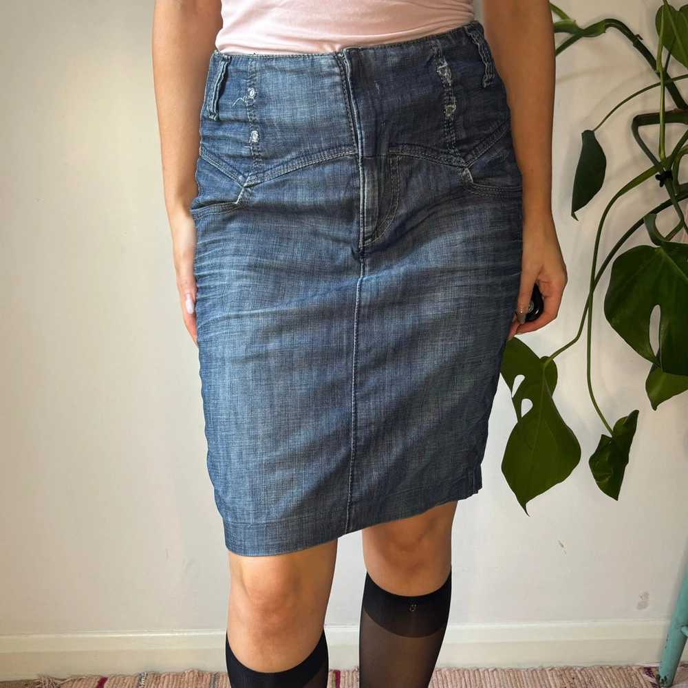 Miss Sixty Denim Skirt - 28W UK 8 Blue Cotton - image 2