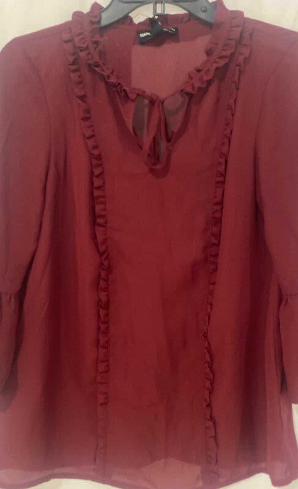 NWT Karl Lagerfeld Womens Wine Ruffle Tie Neck Lo… - image 3