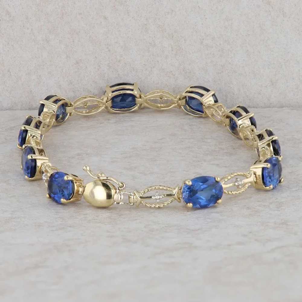 10k Yellow Gold Lab Grown Synthetic Sapphire Brac… - image 2