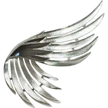 Trifari silver tone wing brooch brushed and shiny - image 1