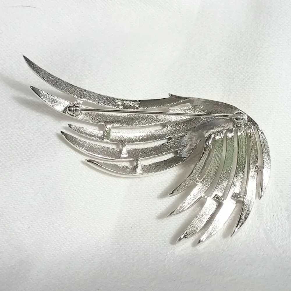 Trifari silver tone wing brooch brushed and shiny - image 2