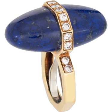 Vintage 70s Lapis Diamond Ring Abstract 18 Karat … - image 1