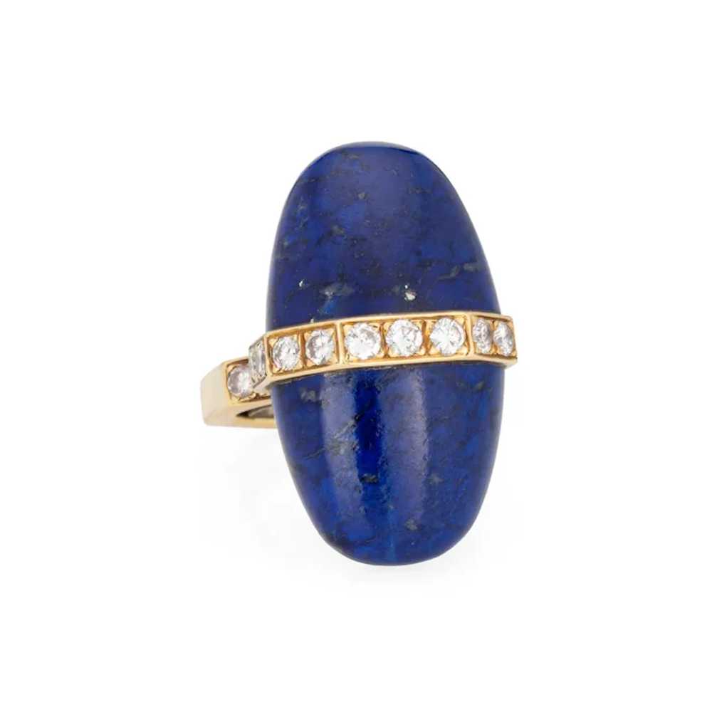 Vintage 70s Lapis Diamond Ring Abstract 18 Karat … - image 2