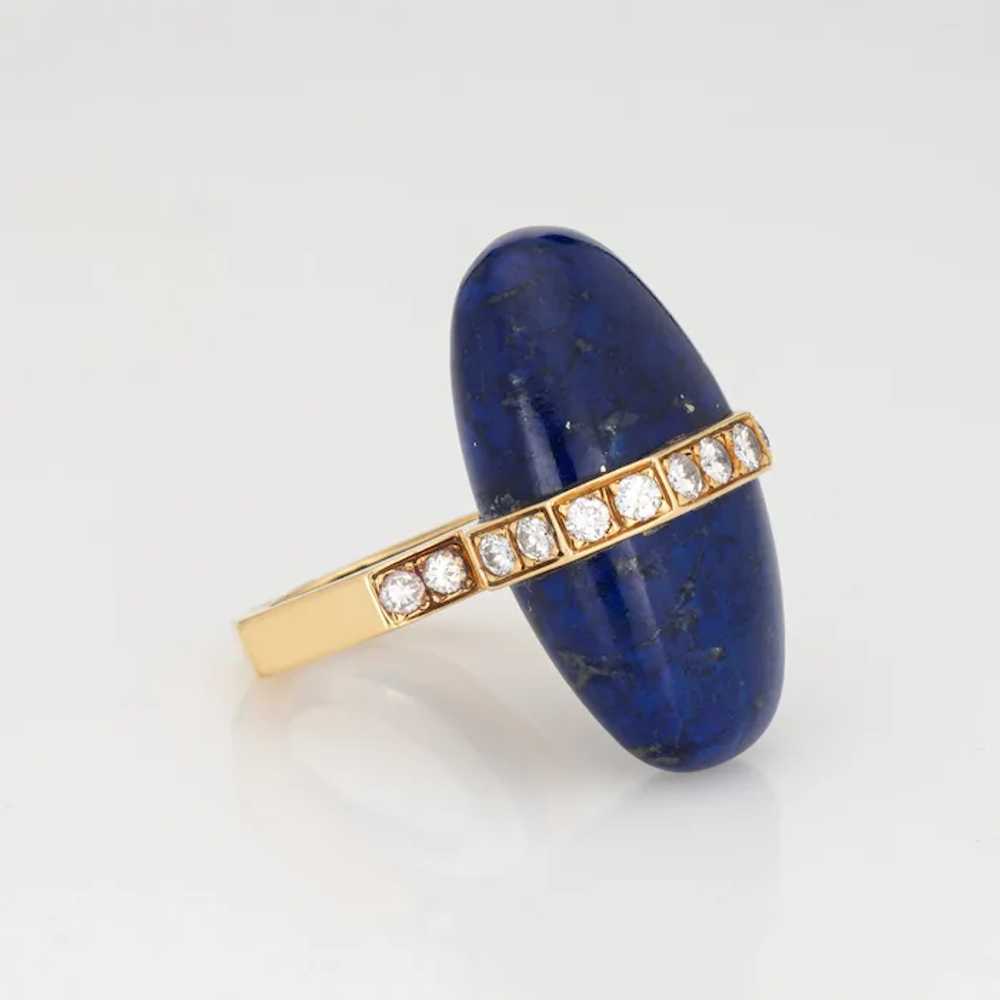 Vintage 70s Lapis Diamond Ring Abstract 18 Karat … - image 3