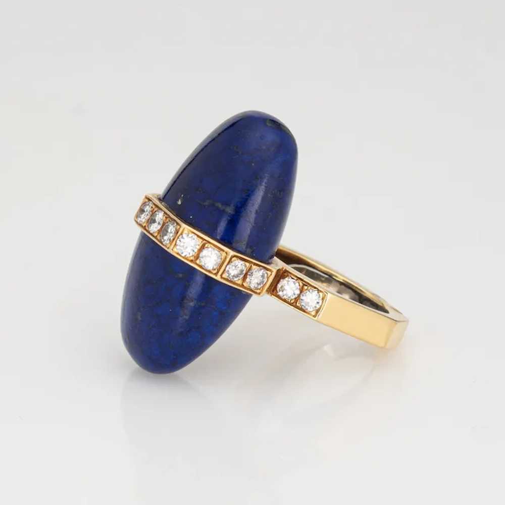 Vintage 70s Lapis Diamond Ring Abstract 18 Karat … - image 4