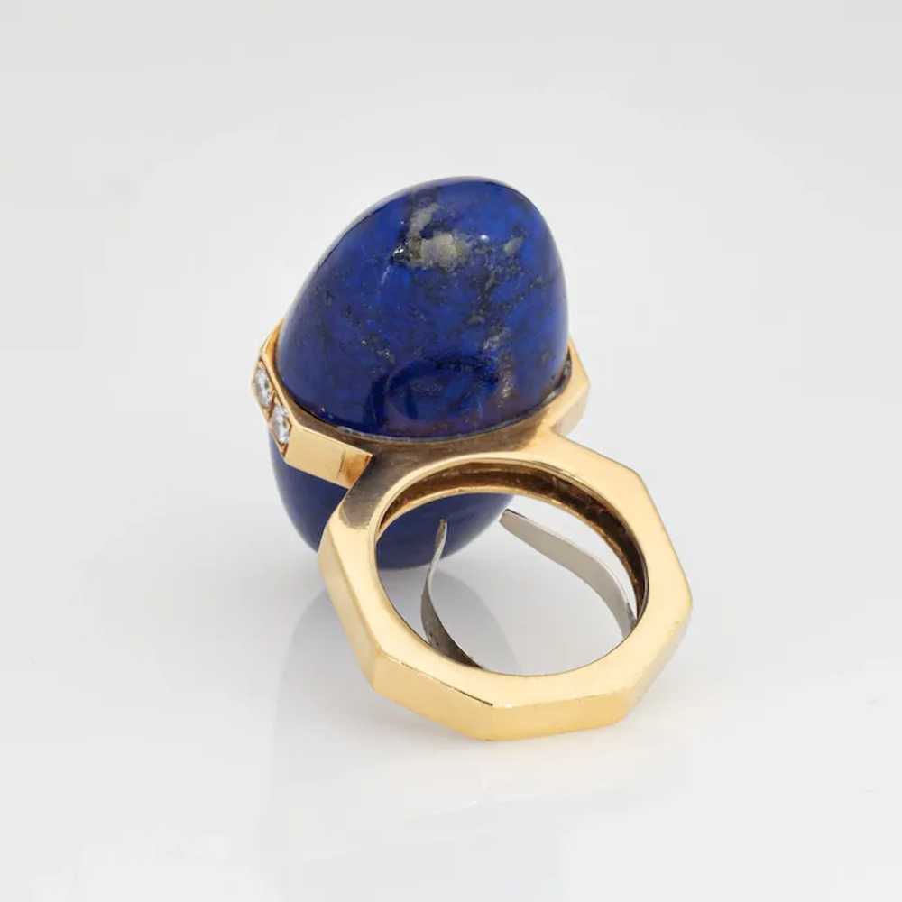 Vintage 70s Lapis Diamond Ring Abstract 18 Karat … - image 5