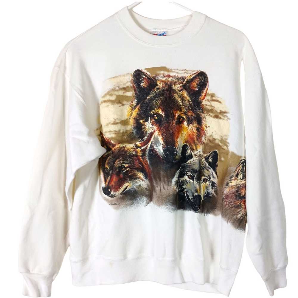 Hanes Wolves Sweatshirt 90s Vintage Mega Print Wr… - image 1