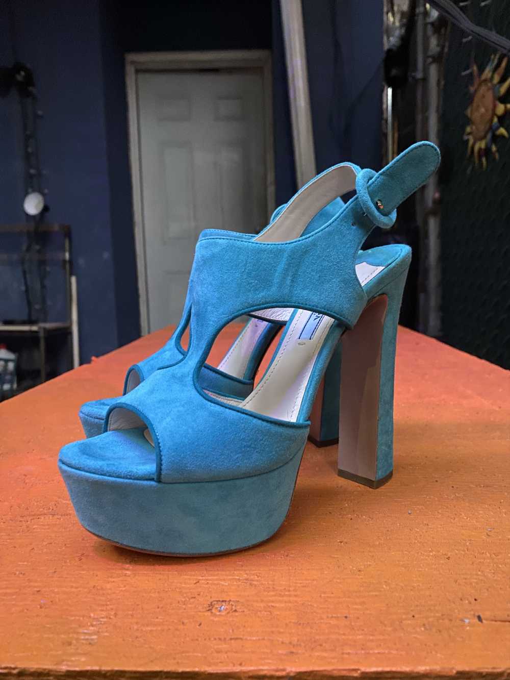 Prada Suede Turquoise Prada Heels - image 4