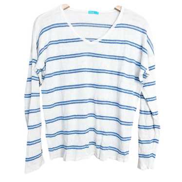 J. Mclaughlin J. McLaughlin White Blue Striped Lin