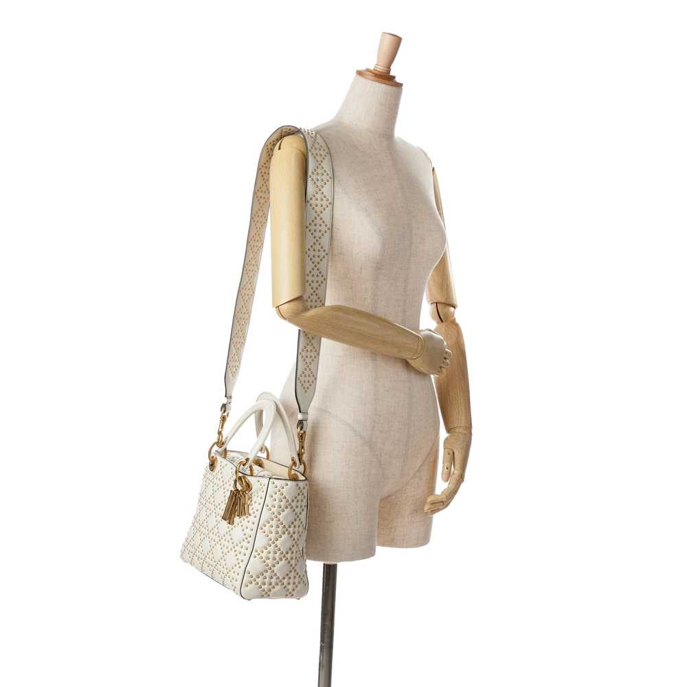 White Dior Medium Lambskin Cannage Studded Supple… - image 10