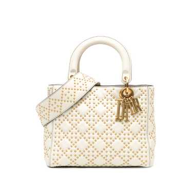 White Dior Medium Lambskin Cannage Studded Supple… - image 1