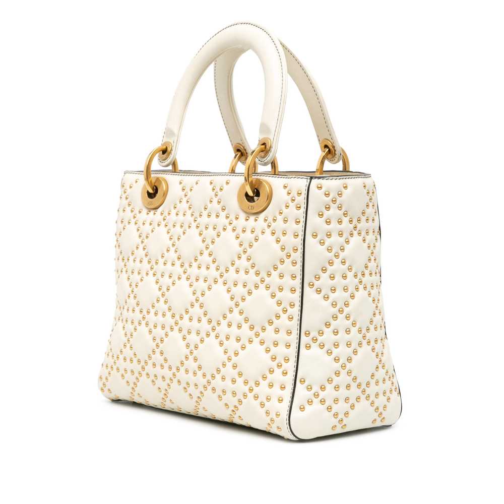 White Dior Medium Lambskin Cannage Studded Supple… - image 2