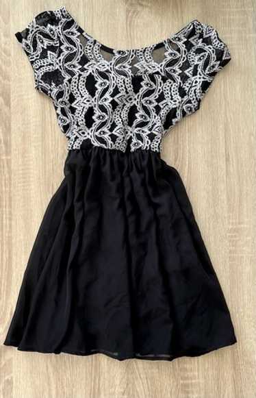 Vintage Y2K Black Mesh Lace Mini Dress Babydoll W… - image 1