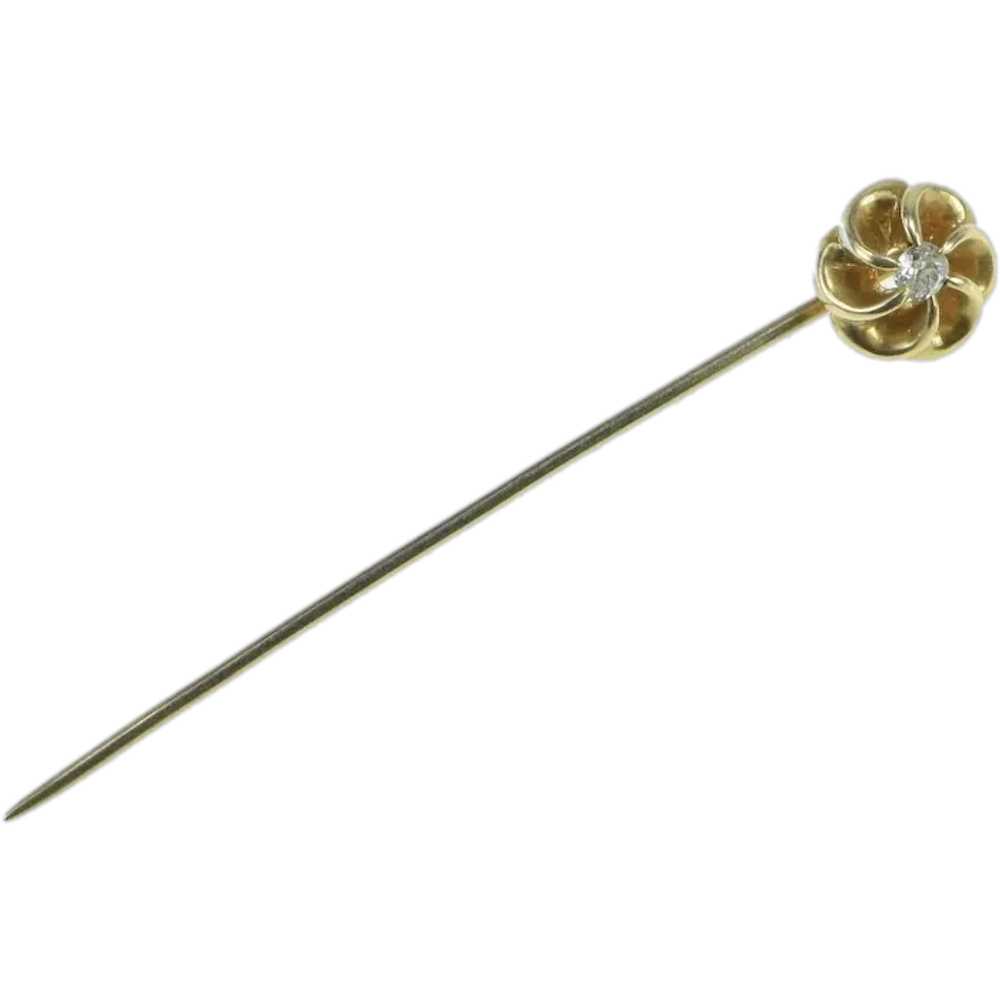 14K Diamond Inset Twist Spiral Vintage Stick Pin … - image 1