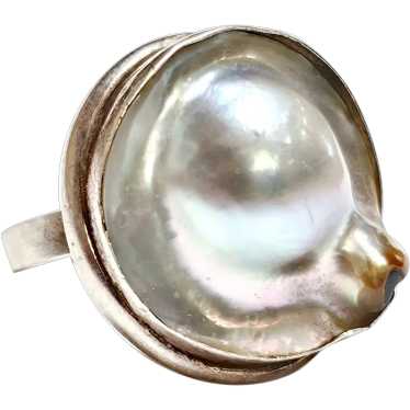 Mabe Pearl Sterling Silver Ring - Adjustable Band… - image 1