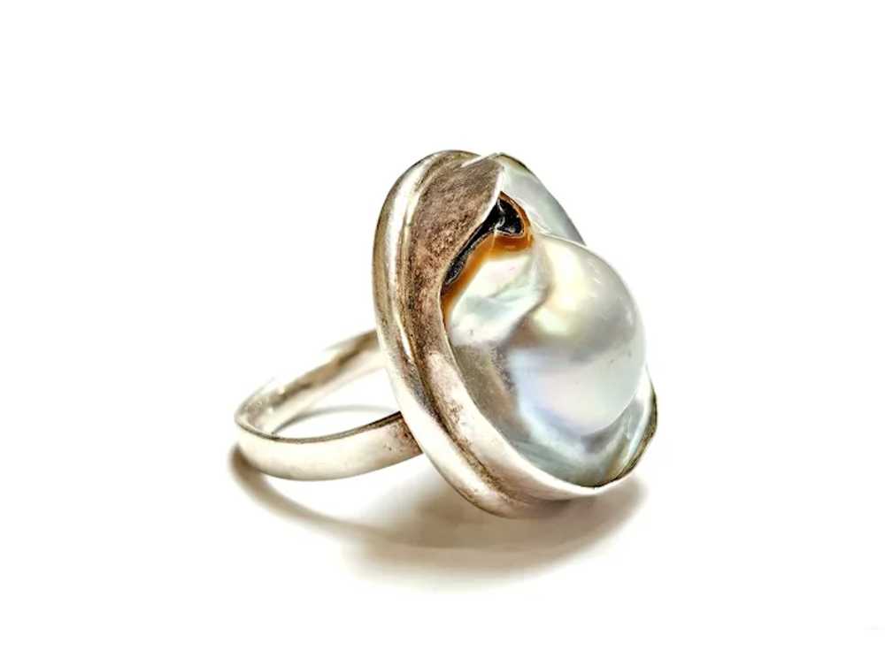 Mabe Pearl Sterling Silver Ring - Adjustable Band… - image 2