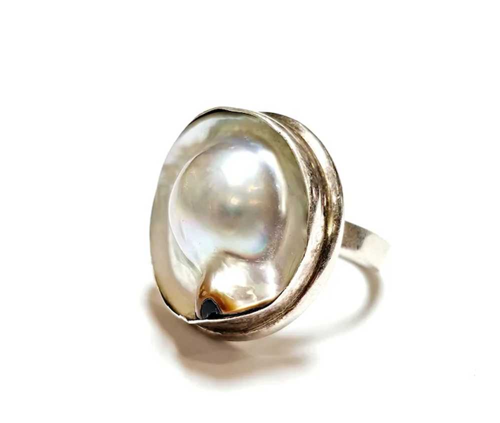 Mabe Pearl Sterling Silver Ring - Adjustable Band… - image 4