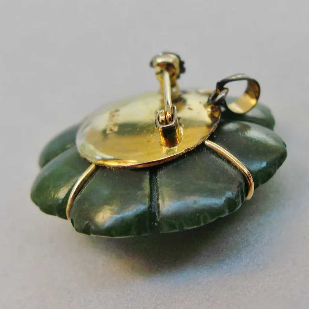 Carved Jade Green Stone & Pearl Vermeil Silver Fl… - image 7