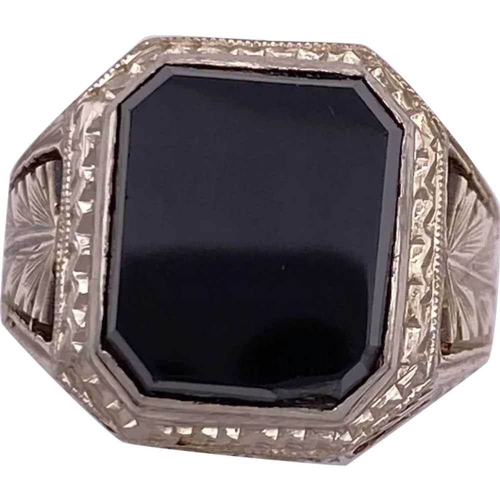 Onyx Vintage Ring 14K Two-Tone Gold Hand Pierced … - image 1