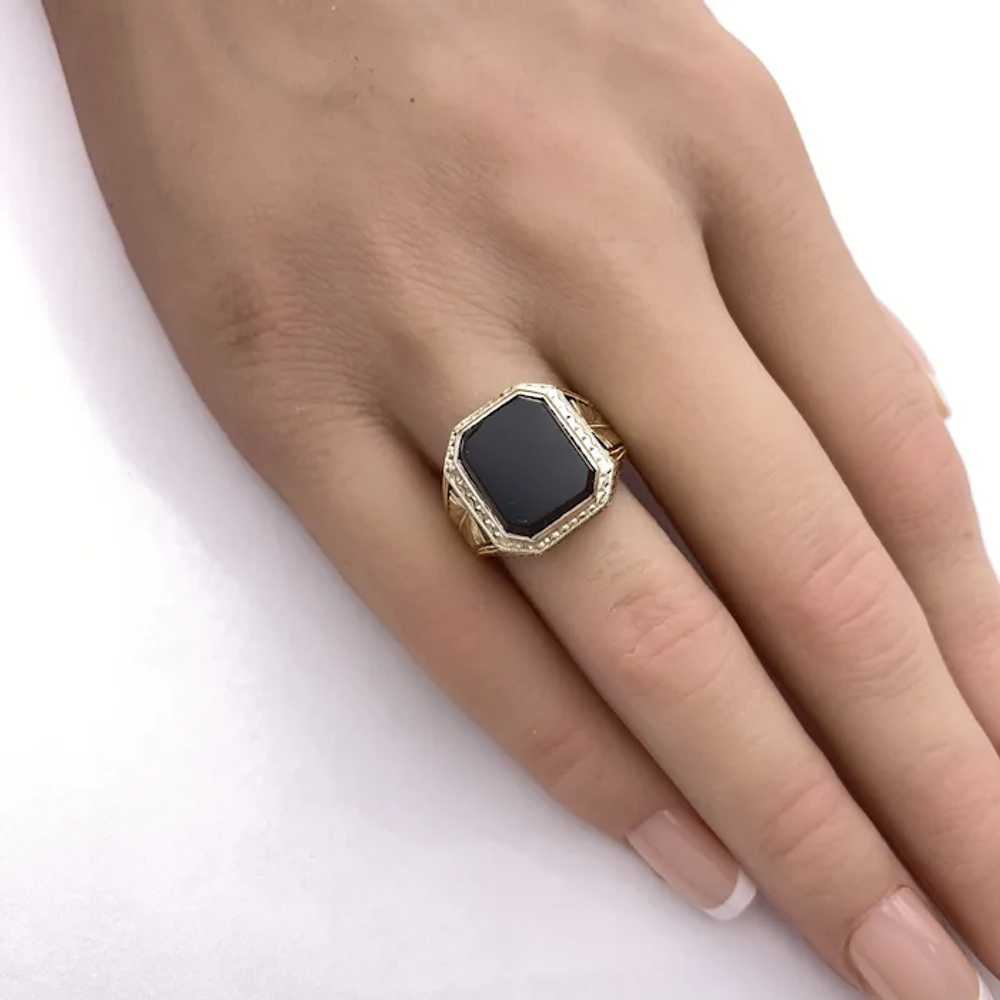 Onyx Vintage Ring 14K Two-Tone Gold Hand Pierced … - image 2