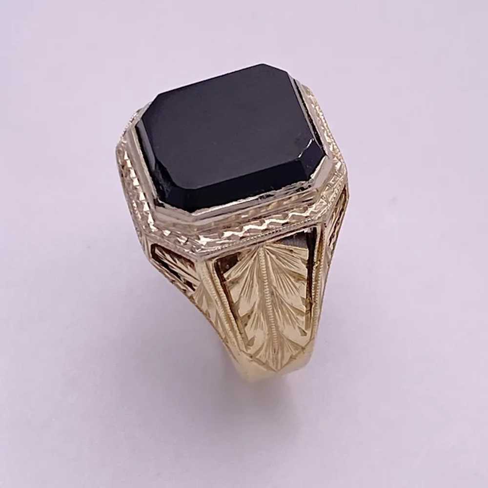 Onyx Vintage Ring 14K Two-Tone Gold Hand Pierced … - image 3