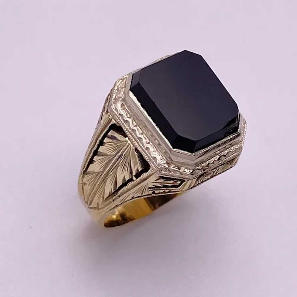 Onyx Vintage Ring 14K Two-Tone Gold Hand Pierced … - image 4