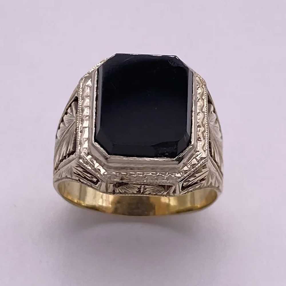 Onyx Vintage Ring 14K Two-Tone Gold Hand Pierced … - image 5