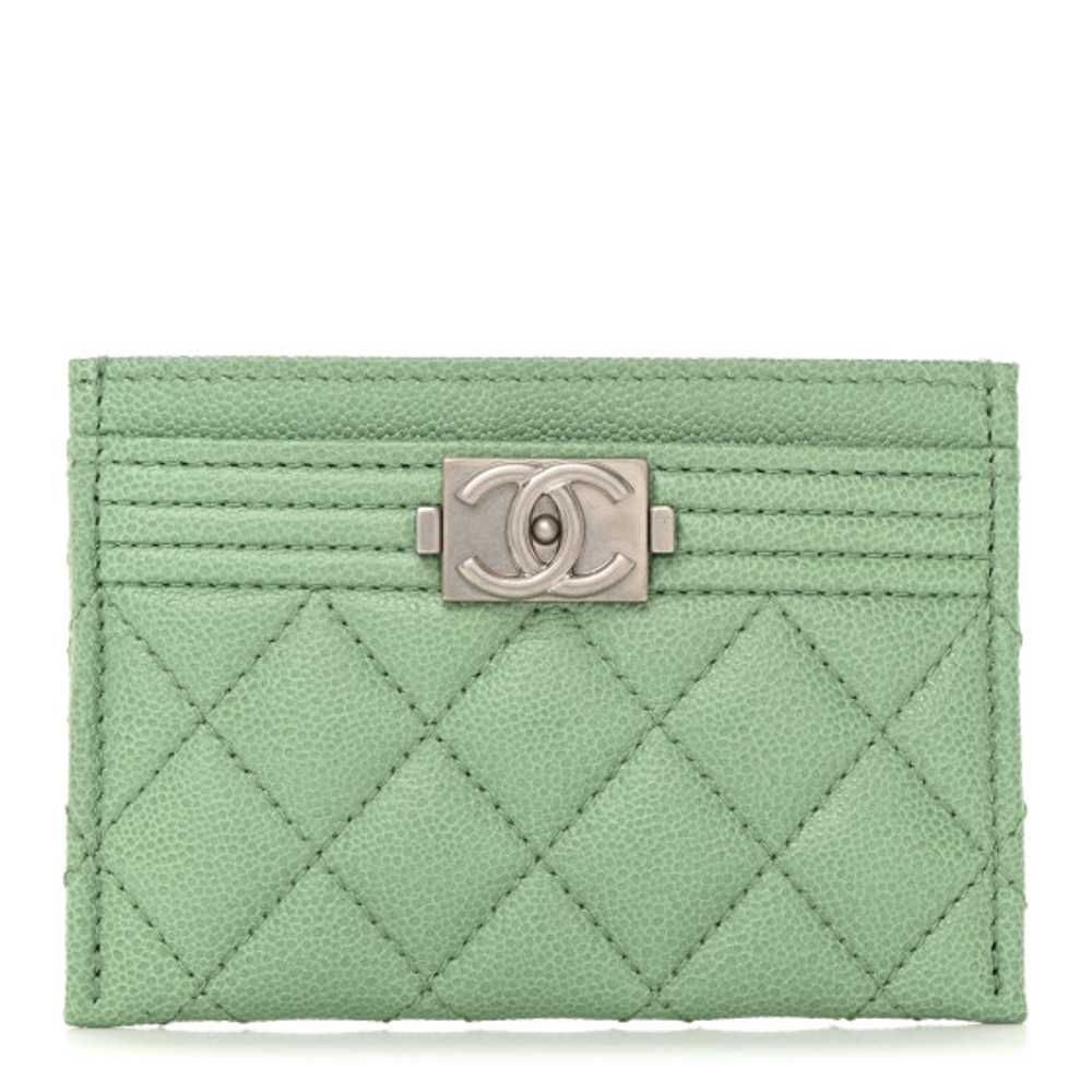 CHANEL Caviar Quilted Boy Card Holder Light Green - image 1