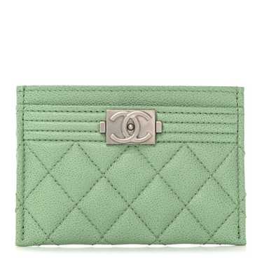 CHANEL Caviar Quilted Boy Card Holder Light Green - image 1