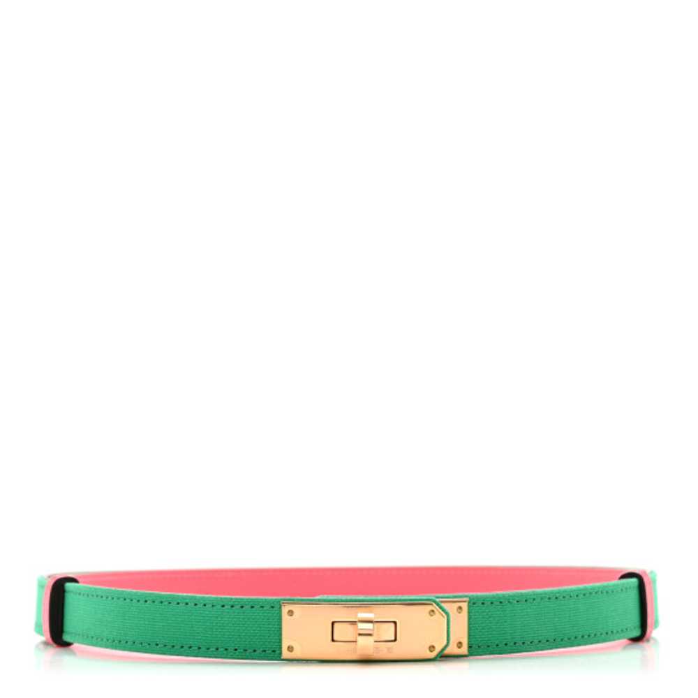 HERMES Toile Officier Epsom Kelly Belt Menthe Ros… - image 1