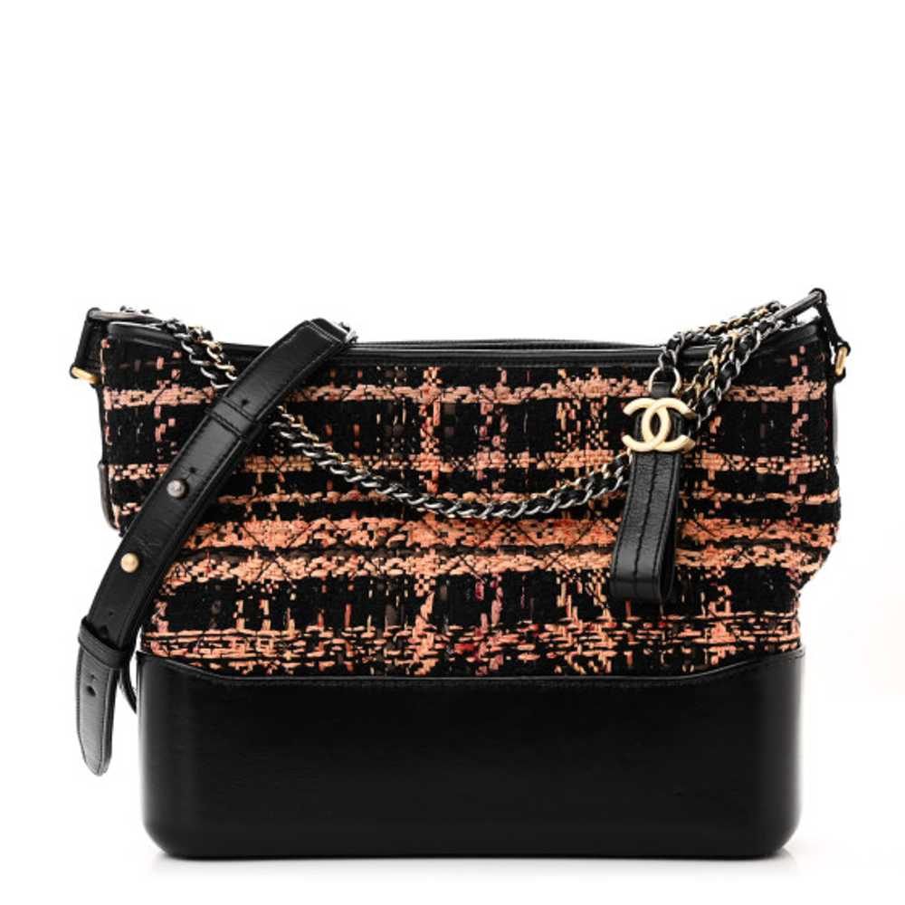 CHANEL Tweed Calfskin Medium Gabrielle Hobo Black… - image 1