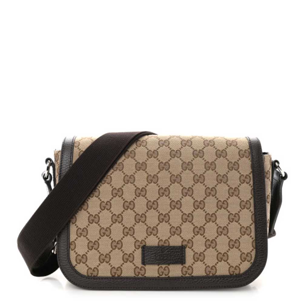 GUCCI Monogram Flap Messenger Bag Beige Dark Brown - image 1