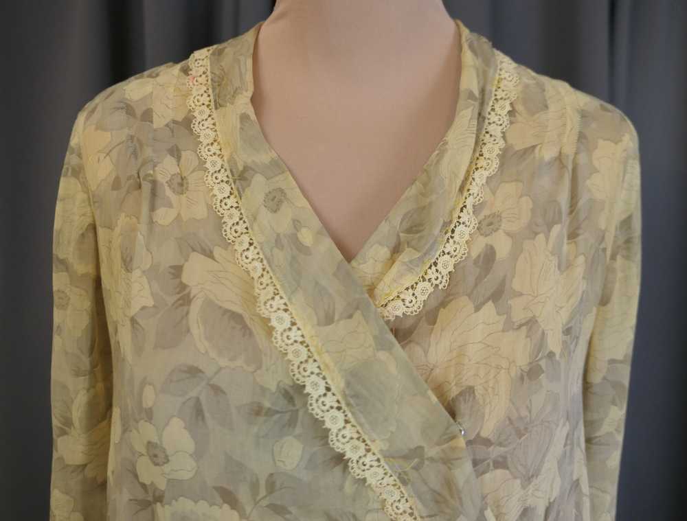 Vintage 1920s Voile Dress Sheer Yellow & Beige Fl… - image 12