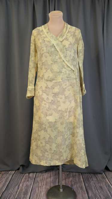 Vintage 1920s Voile Dress Sheer Yellow & Beige Fl… - image 1