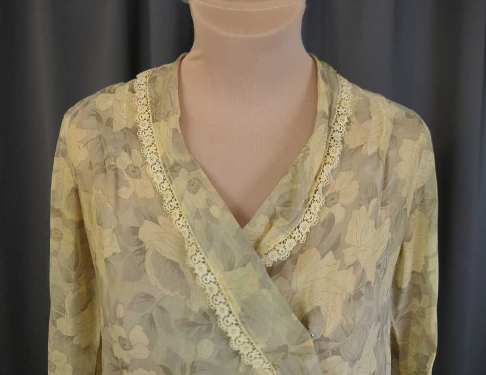 Vintage 1920s Voile Dress Sheer Yellow & Beige Fl… - image 3