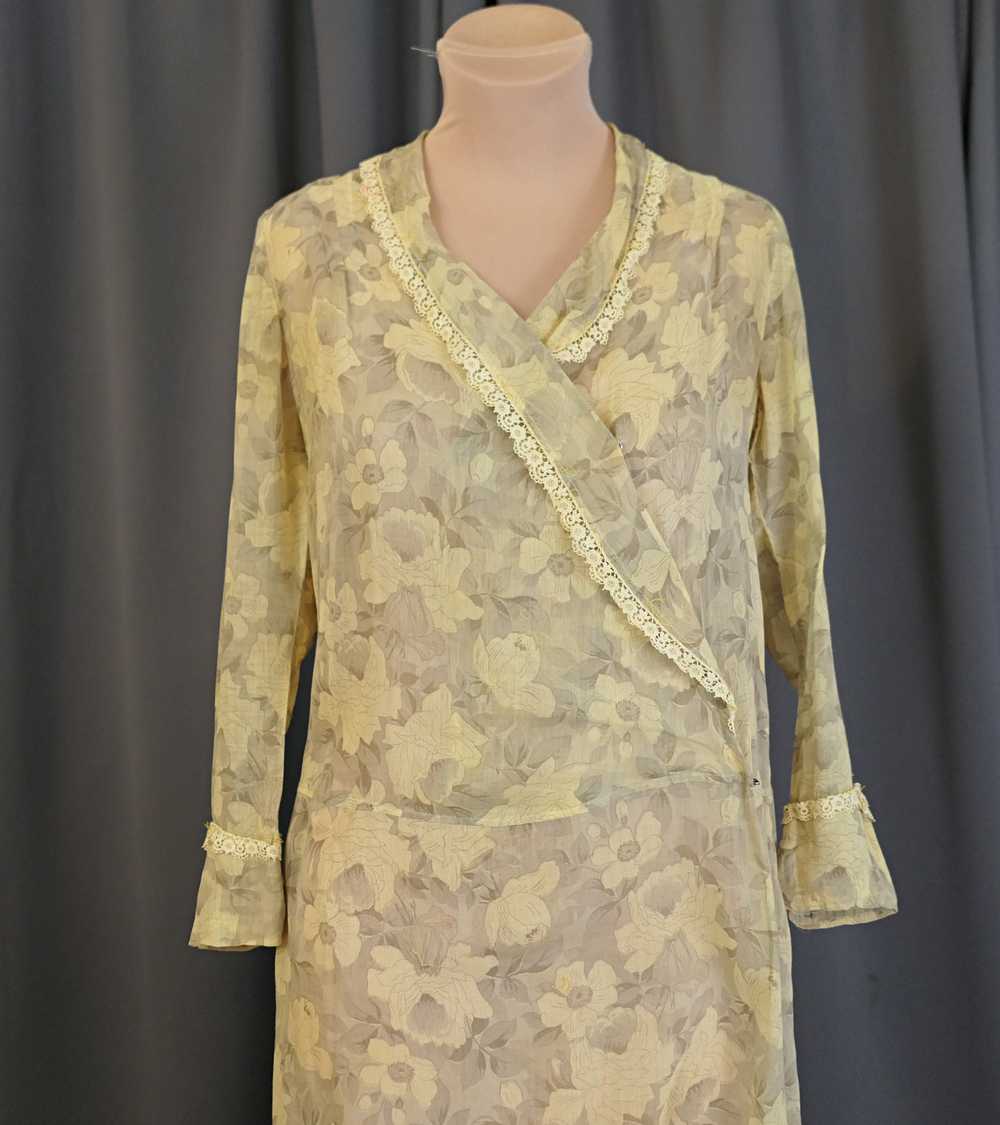 Vintage 1920s Voile Dress Sheer Yellow & Beige Fl… - image 5