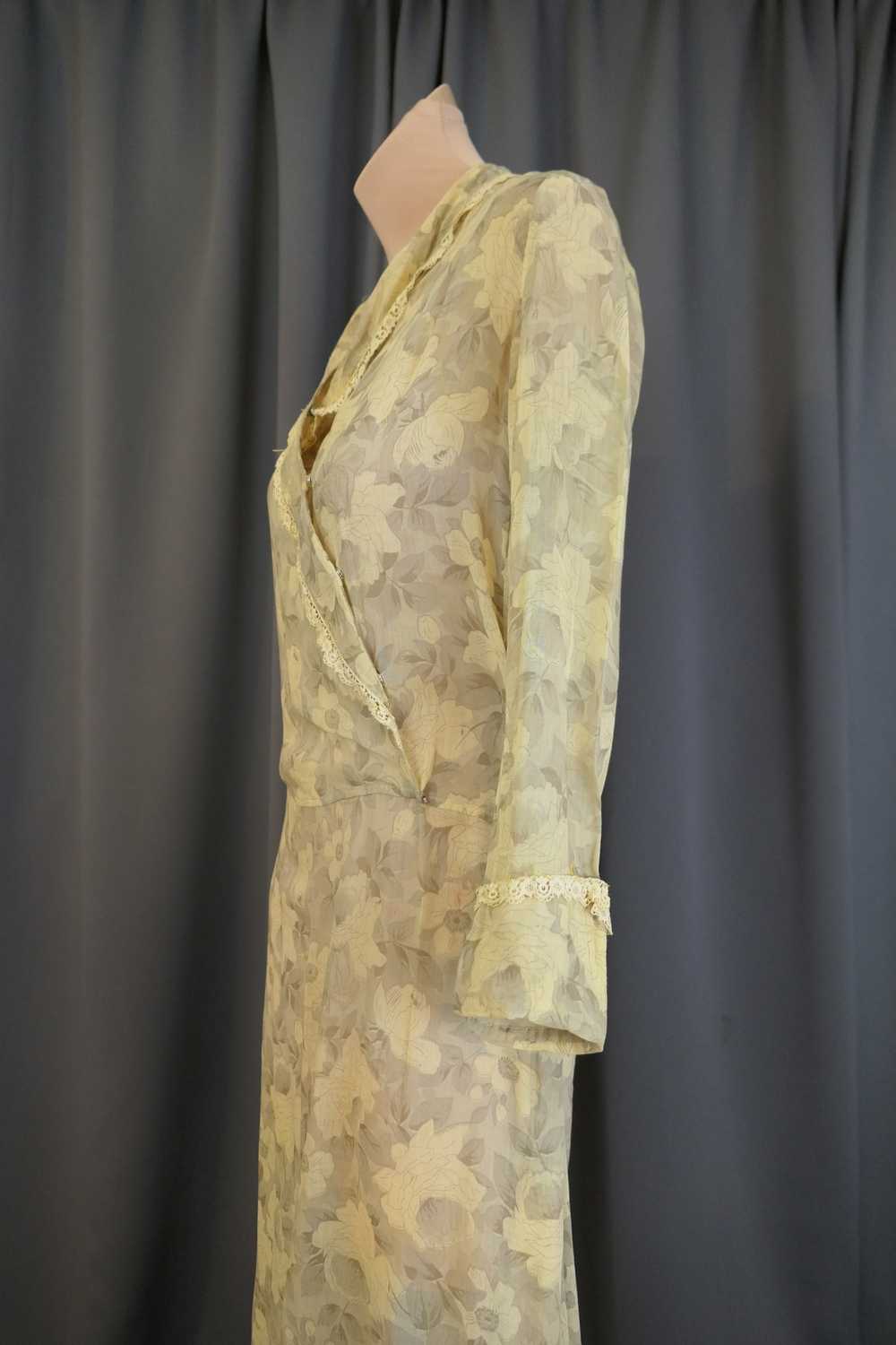 Vintage 1920s Voile Dress Sheer Yellow & Beige Fl… - image 7