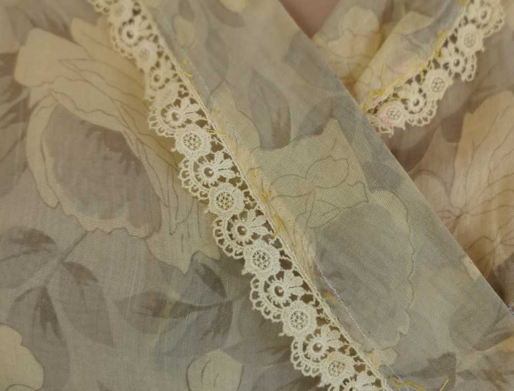 Vintage 1920s Voile Dress Sheer Yellow & Beige Fl… - image 9