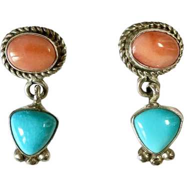 Native American Dangle Earrings Turquoise Coral St