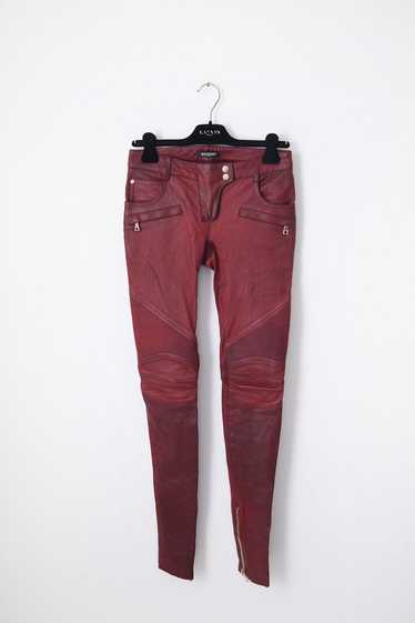 Balmain SS14 red leather biker pants