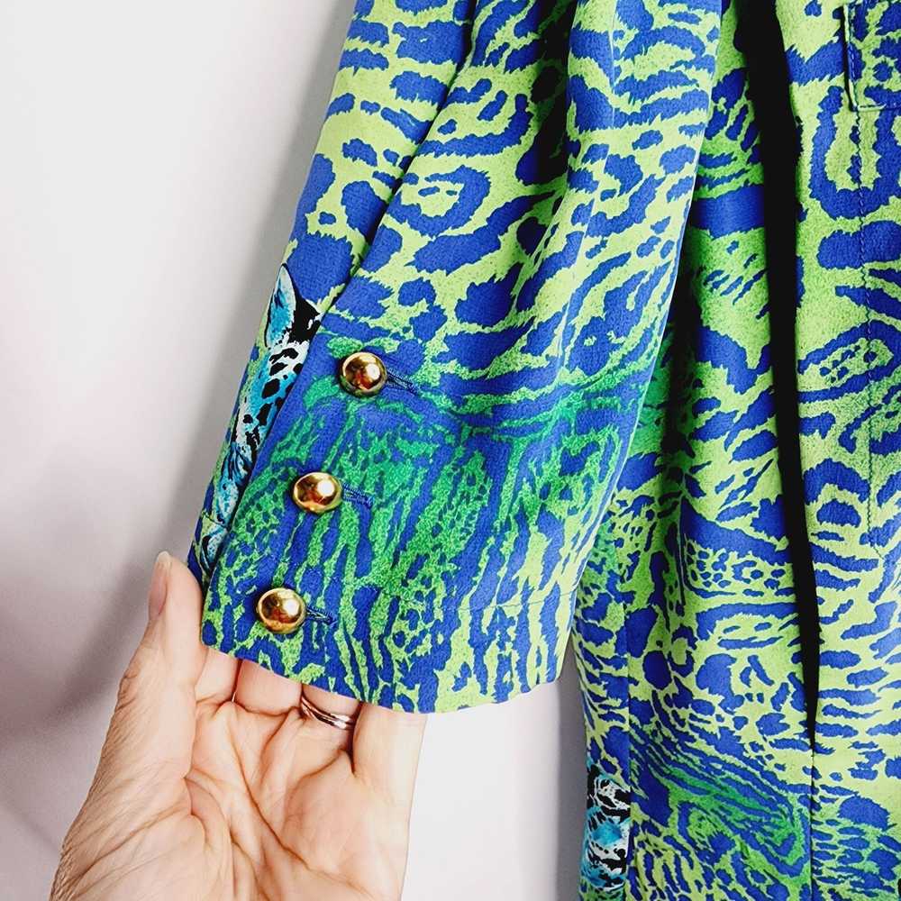 Escada Vintage Escada 80's Silk Blue & Green Tige… - image 10